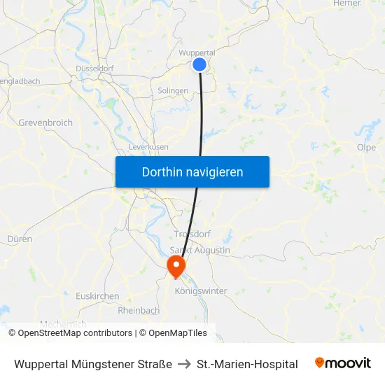 Wuppertal Müngstener Straße to St.-Marien-Hospital map