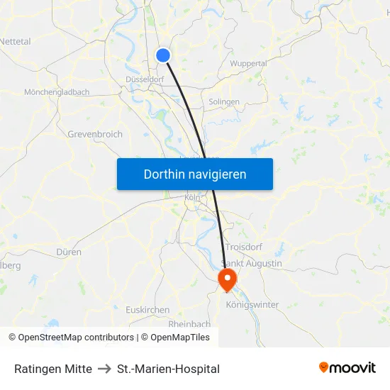 Ratingen Mitte to St.-Marien-Hospital map