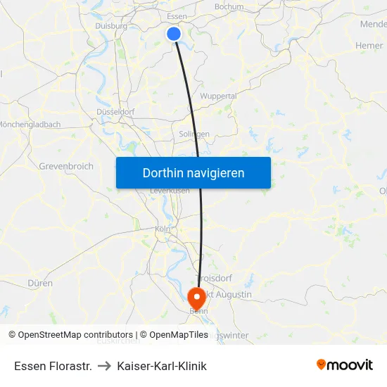 Essen Florastr. to Kaiser-Karl-Klinik map