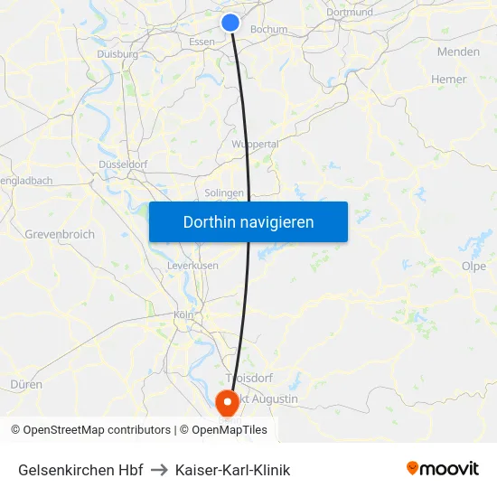 Gelsenkirchen Hbf to Kaiser-Karl-Klinik map
