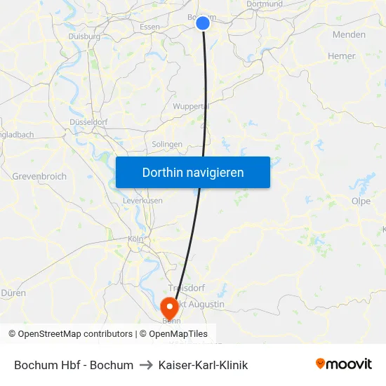 Bochum Hbf - Bochum to Kaiser-Karl-Klinik map