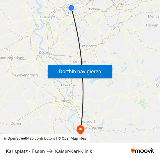 Karlsplatz - Essen to Kaiser-Karl-Klinik map