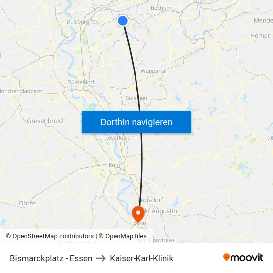 Bismarckplatz - Essen to Kaiser-Karl-Klinik map