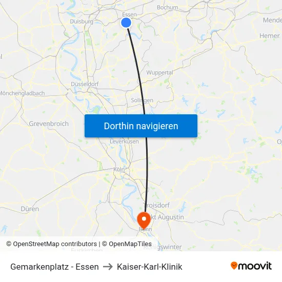 Gemarkenplatz - Essen to Kaiser-Karl-Klinik map