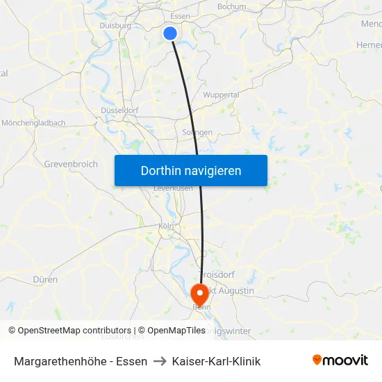 Margarethenhöhe - Essen to Kaiser-Karl-Klinik map