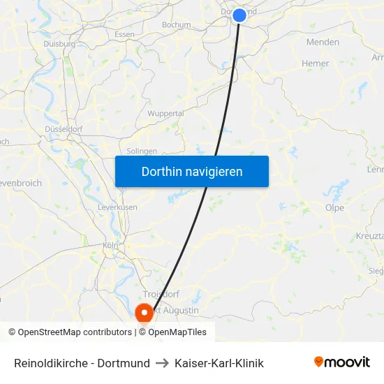 Reinoldikirche - Dortmund to Kaiser-Karl-Klinik map