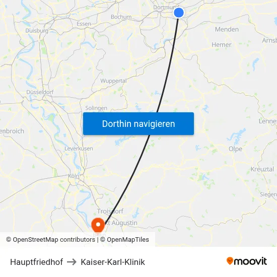Hauptfriedhof to Kaiser-Karl-Klinik map