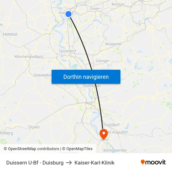 Duissern U-Bf - Duisburg to Kaiser-Karl-Klinik map