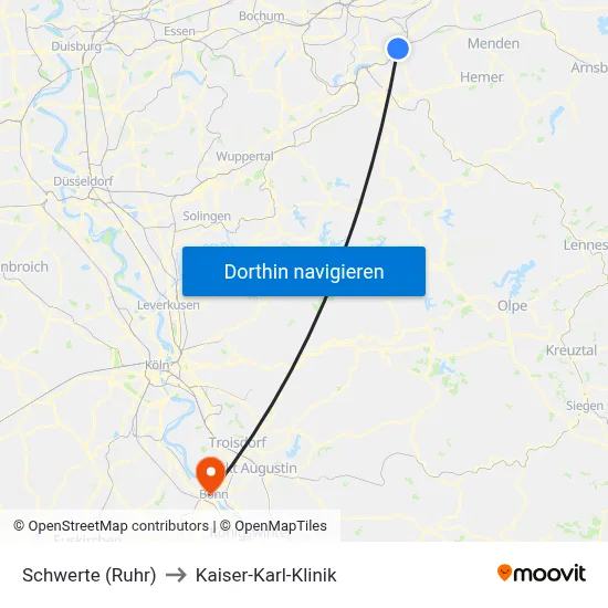 Schwerte (Ruhr) to Kaiser-Karl-Klinik map
