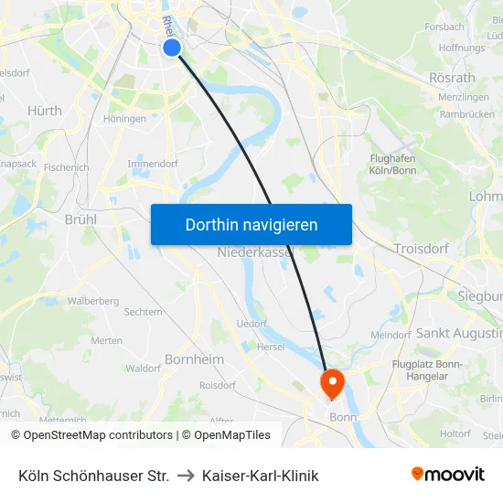 Köln Schönhauser Str. to Kaiser-Karl-Klinik map