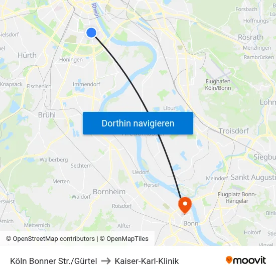 Köln Bonner Str./Gürtel to Kaiser-Karl-Klinik map