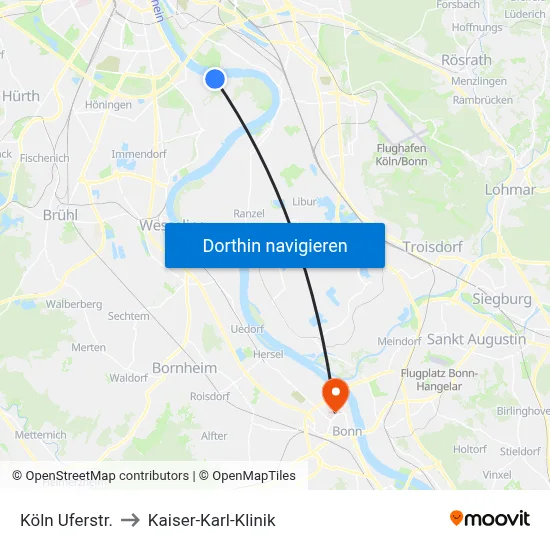 Köln Uferstr. to Kaiser-Karl-Klinik map