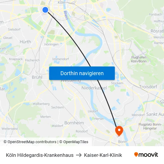 Köln Hildegardis-Krankenhaus to Kaiser-Karl-Klinik map