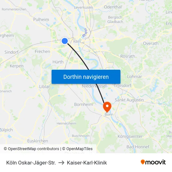 Köln Oskar-Jäger-Str. to Kaiser-Karl-Klinik map