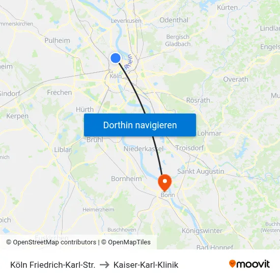 Köln Friedrich-Karl-Str. to Kaiser-Karl-Klinik map