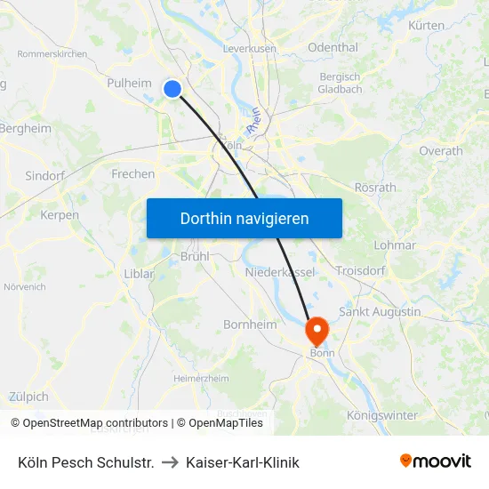 Köln Pesch Schulstr. to Kaiser-Karl-Klinik map