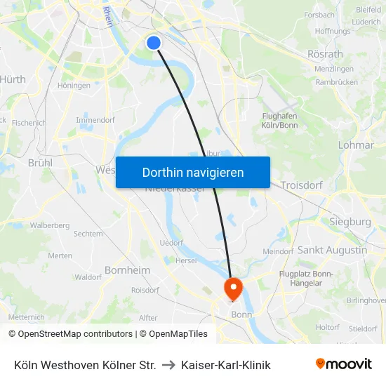 Köln Westhoven Kölner Str. to Kaiser-Karl-Klinik map