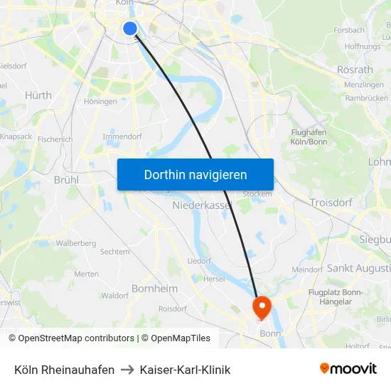 Köln Rheinauhafen to Kaiser-Karl-Klinik map