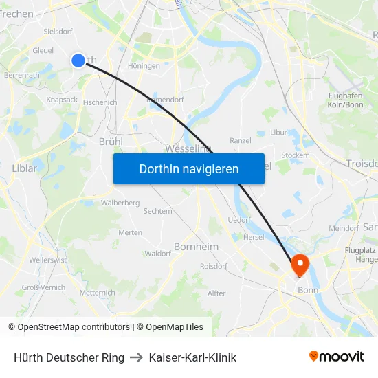 Hürth Deutscher Ring to Kaiser-Karl-Klinik map