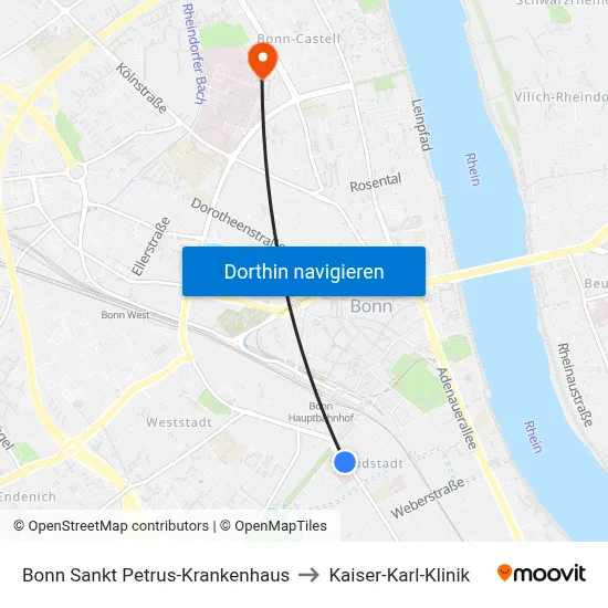 Bonn Sankt Petrus-Krankenhaus to Kaiser-Karl-Klinik map