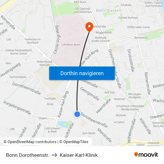 Bonn Dorotheenstr. to Kaiser-Karl-Klinik map