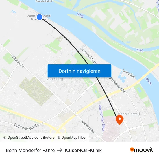 Bonn Mondorfer Fähre to Kaiser-Karl-Klinik map
