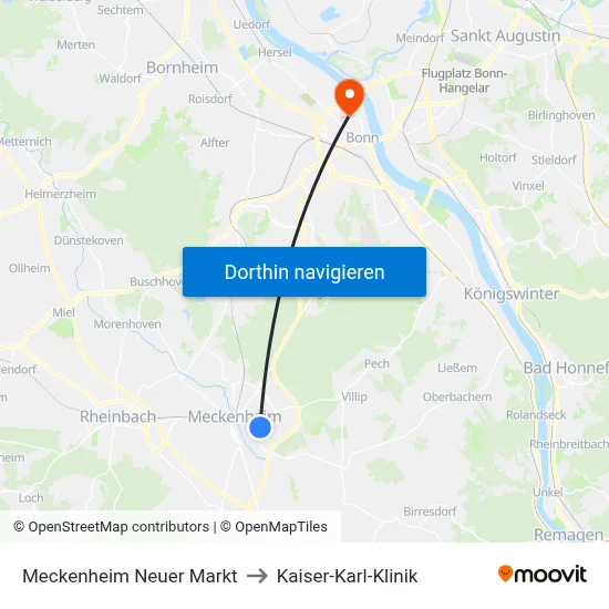 Meckenheim Neuer Markt to Kaiser-Karl-Klinik map