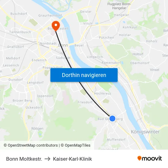 Bonn Moltkestr. to Kaiser-Karl-Klinik map