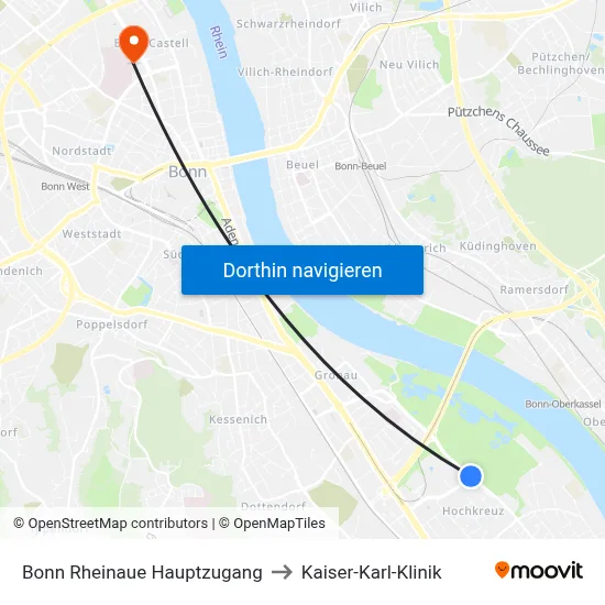 Bonn Rheinaue Hauptzugang to Kaiser-Karl-Klinik map