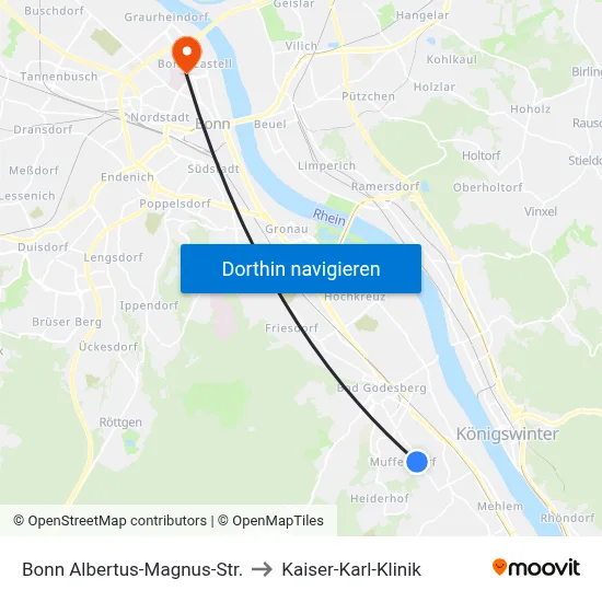 Bonn Albertus-Magnus-Str. to Kaiser-Karl-Klinik map