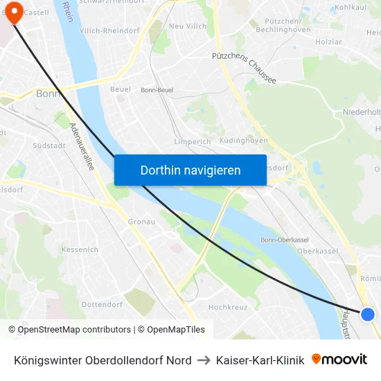 Königswinter Oberdollendorf Nord to Kaiser-Karl-Klinik map