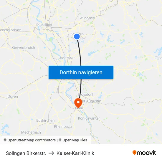 Solingen Birkerstr. to Kaiser-Karl-Klinik map