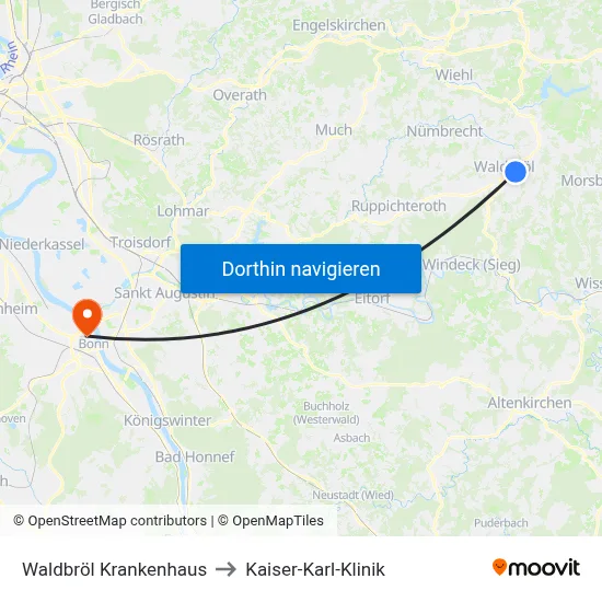 Waldbröl Krankenhaus to Kaiser-Karl-Klinik map