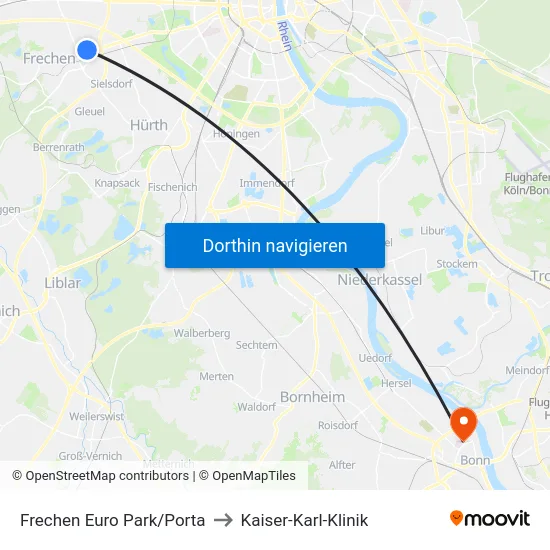 Frechen Euro Park/Porta to Kaiser-Karl-Klinik map