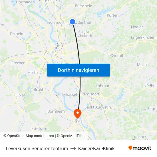 Leverkusen Seniorenzentrum to Kaiser-Karl-Klinik map