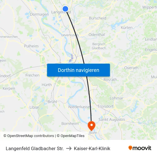 Langenfeld Gladbacher Str. to Kaiser-Karl-Klinik map