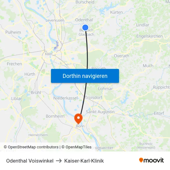 Odenthal Voiswinkel to Kaiser-Karl-Klinik map