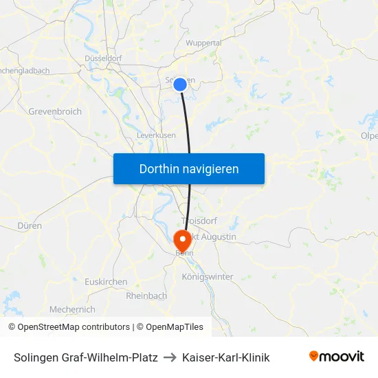 Solingen Graf-Wilhelm-Platz to Kaiser-Karl-Klinik map