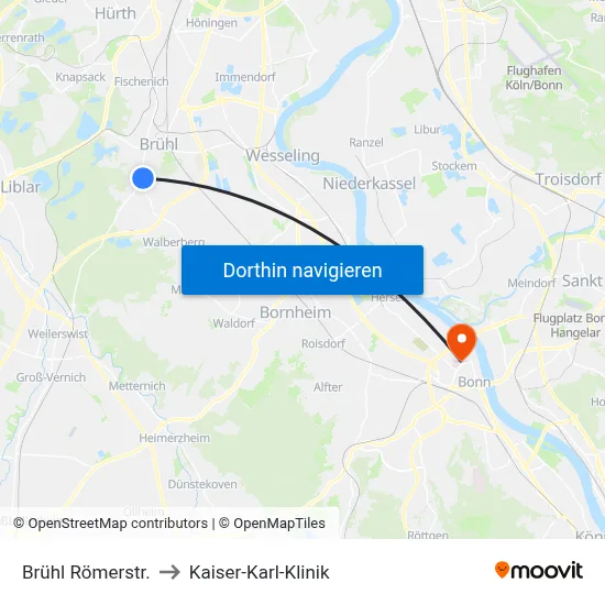 Brühl Römerstr. to Kaiser-Karl-Klinik map
