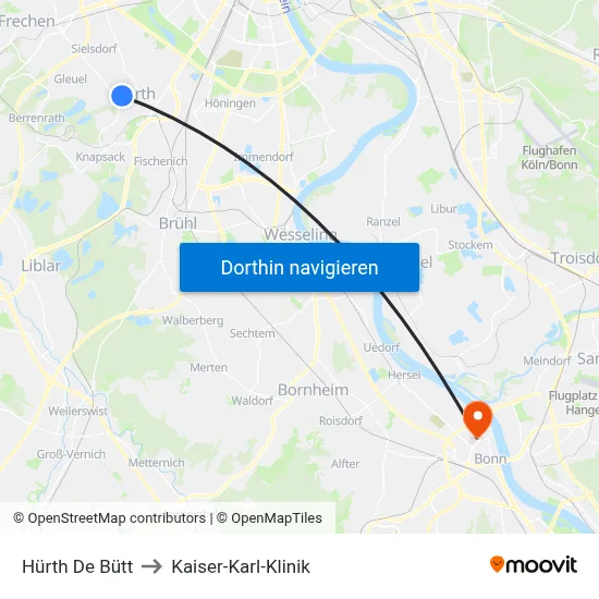 Hürth De Bütt to Kaiser-Karl-Klinik map