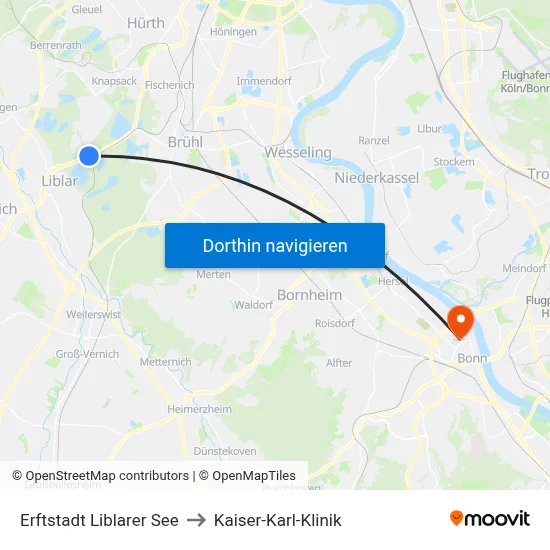 Erftstadt Liblarer See to Kaiser-Karl-Klinik map