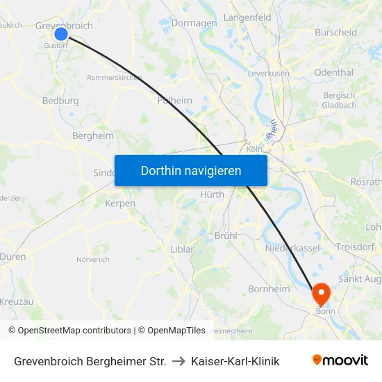 Grevenbroich Bergheimer Str. to Kaiser-Karl-Klinik map