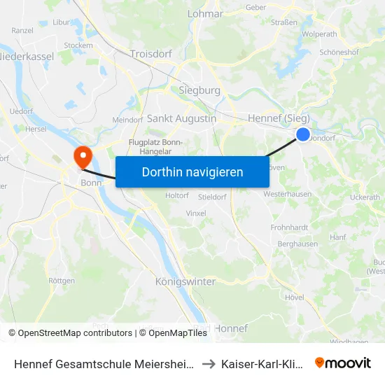 Hennef Gesamtschule Meiersheide to Kaiser-Karl-Klinik map