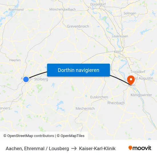 Aachen, Ehrenmal / Lousberg to Kaiser-Karl-Klinik map