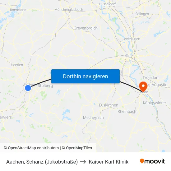 Aachen, Schanz (Jakobstraße) to Kaiser-Karl-Klinik map