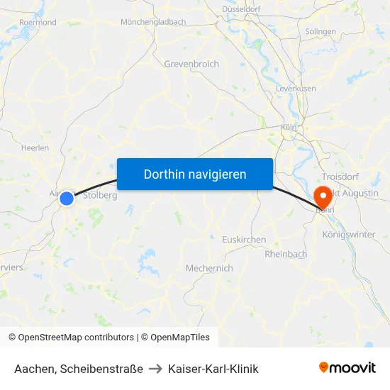 Aachen, Scheibenstraße to Kaiser-Karl-Klinik map