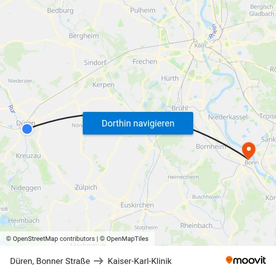 Düren, Bonner Straße to Kaiser-Karl-Klinik map