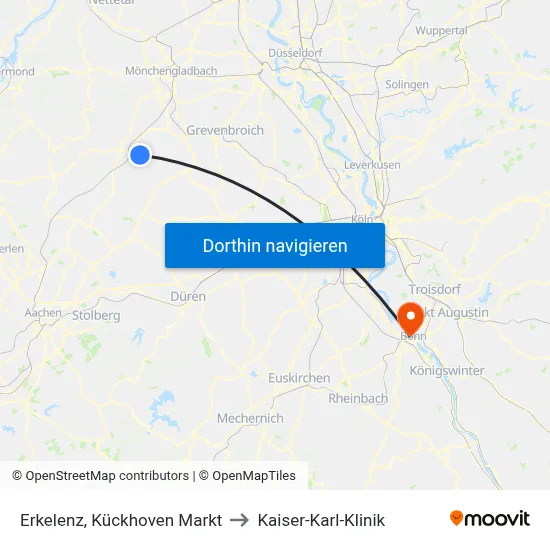 Erkelenz, Kückhoven Markt to Kaiser-Karl-Klinik map
