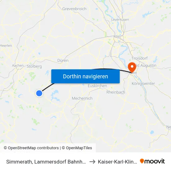 Simmerath, Lammersdorf Bahnhof to Kaiser-Karl-Klinik map