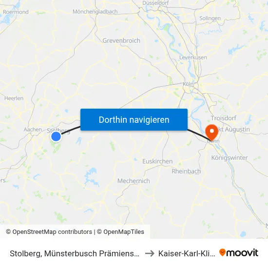 Stolberg, Münsterbusch Prämienstraße to Kaiser-Karl-Klinik map